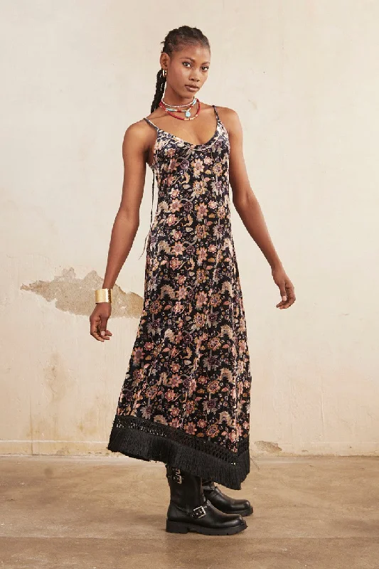 LONG FLORAL PRINT VELVET DRESS Petite floral dresses