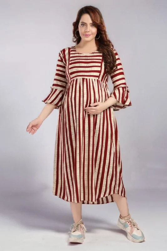 Maroon Stripe Foil Print Nursing Dress Flattering floral dresses for all body types