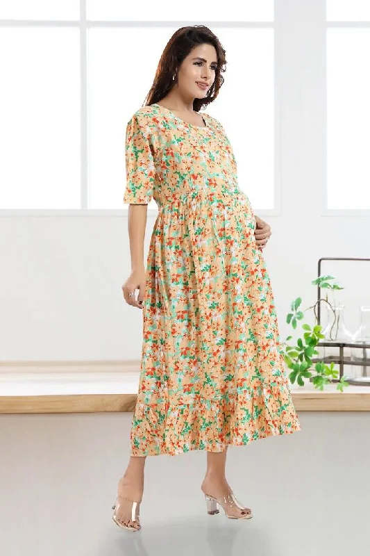 Peach Floral Feeding Dress Best floral dresses for plus size