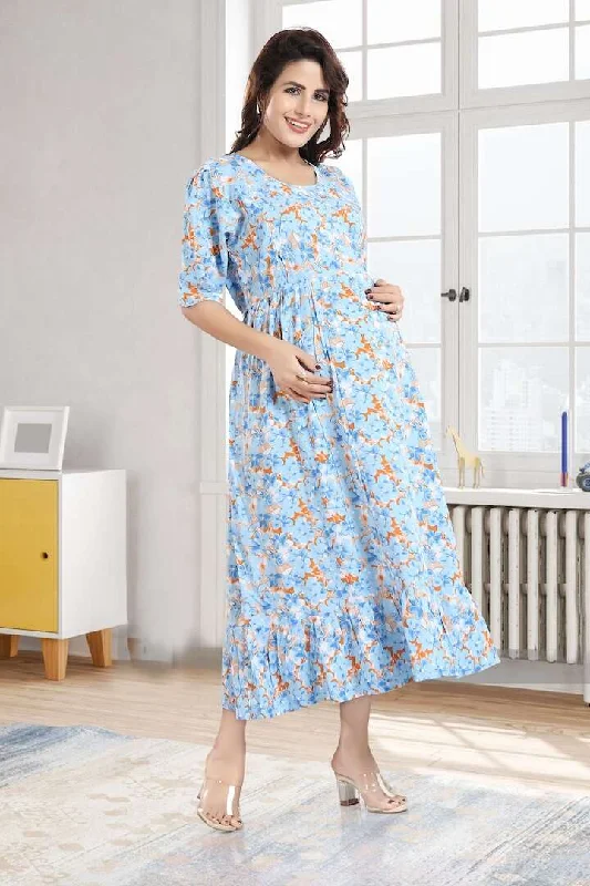 Peppy Blue Floral Feeding Dress Best floral dresses for elegant looks