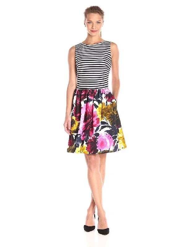 Taylor - 5997MSC Floral and Stripe Sleeveless Short Dress Knitted floral dresses