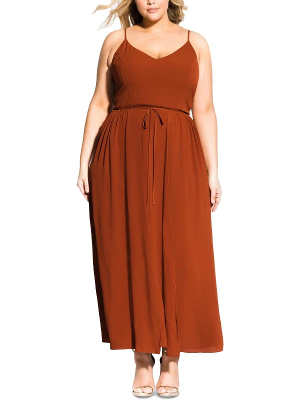 Plus Divine Overlay Womens Crepe Faux Wrap Maxi Dress Ruffled Maxi Skirt