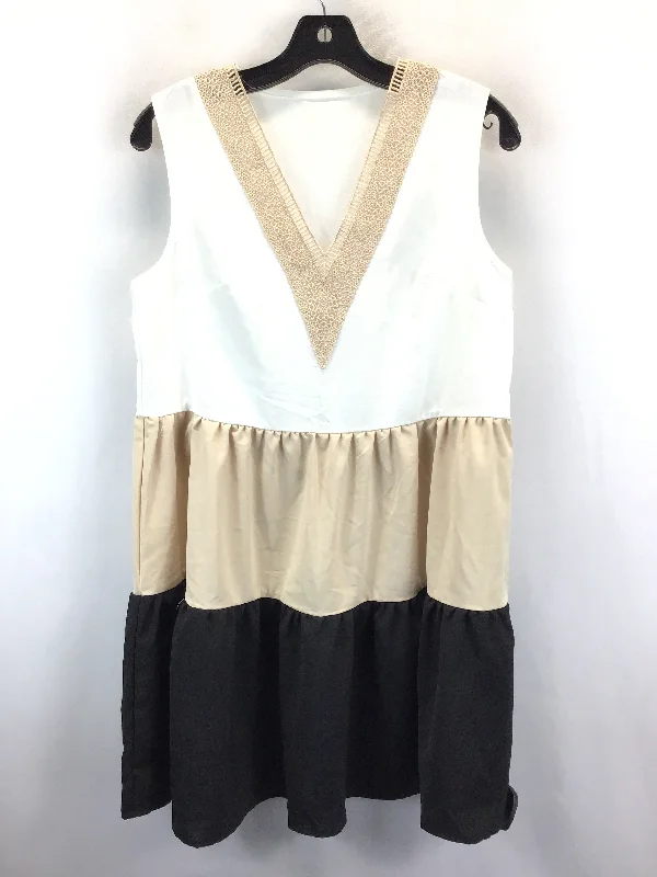 Cream & Tan Dress Casual Midi Shein, Size S Ruffled Floral Skirt