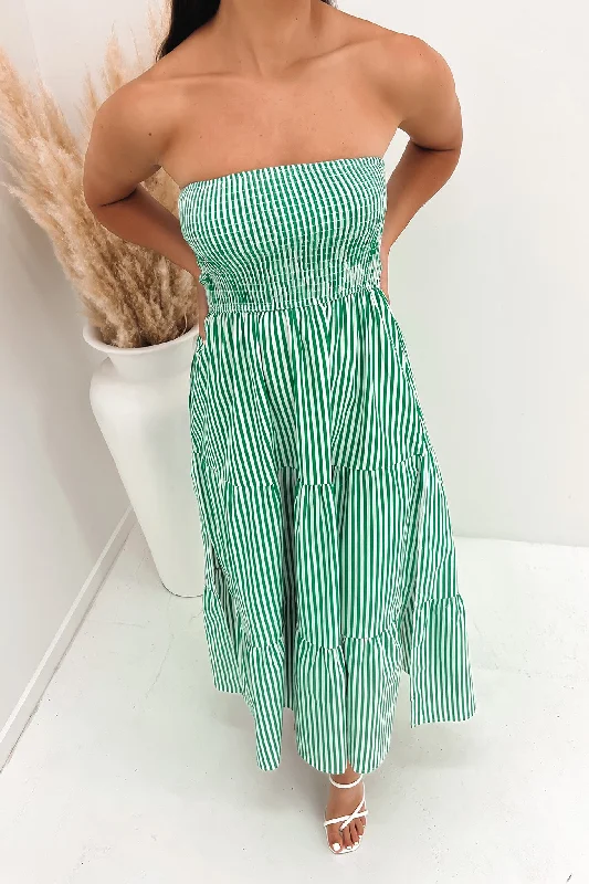 Logan Midi Dress Green Stripe Cozy Midi Dress