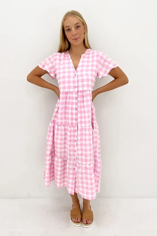 Owen Midi Dress Pink Gingham Midi Skirt Blouse