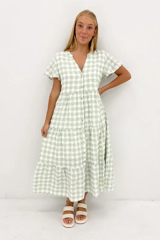 Owen Midi Dress Sage Gingham Stylish Midi Skirt