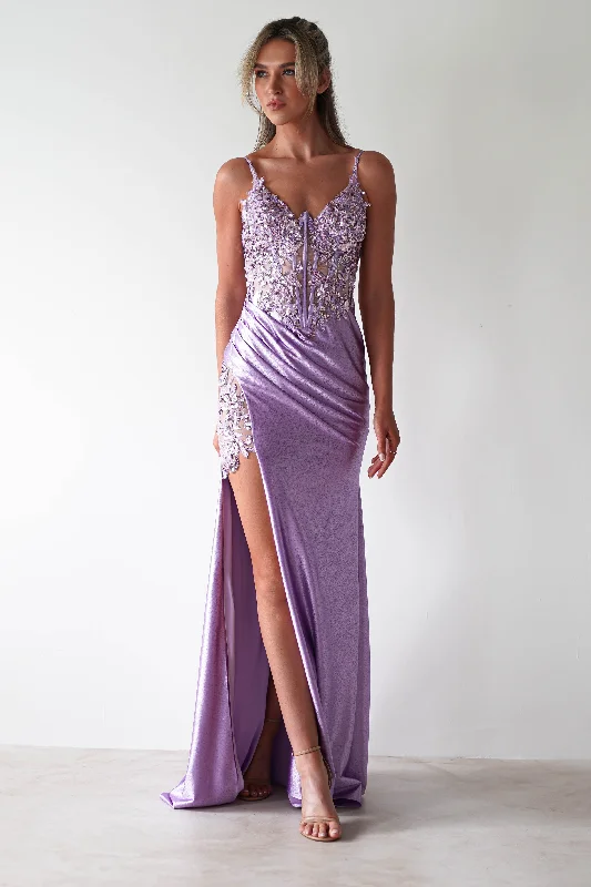 Regina Embellished Bodice Gown | Lavendar Color block unclassified dresses