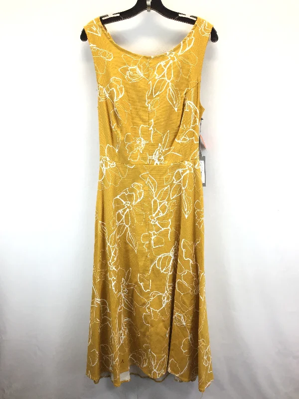 White & Yellow Dress Casual Midi Eva Mendes, Size 10 Pleated Satin Skirt