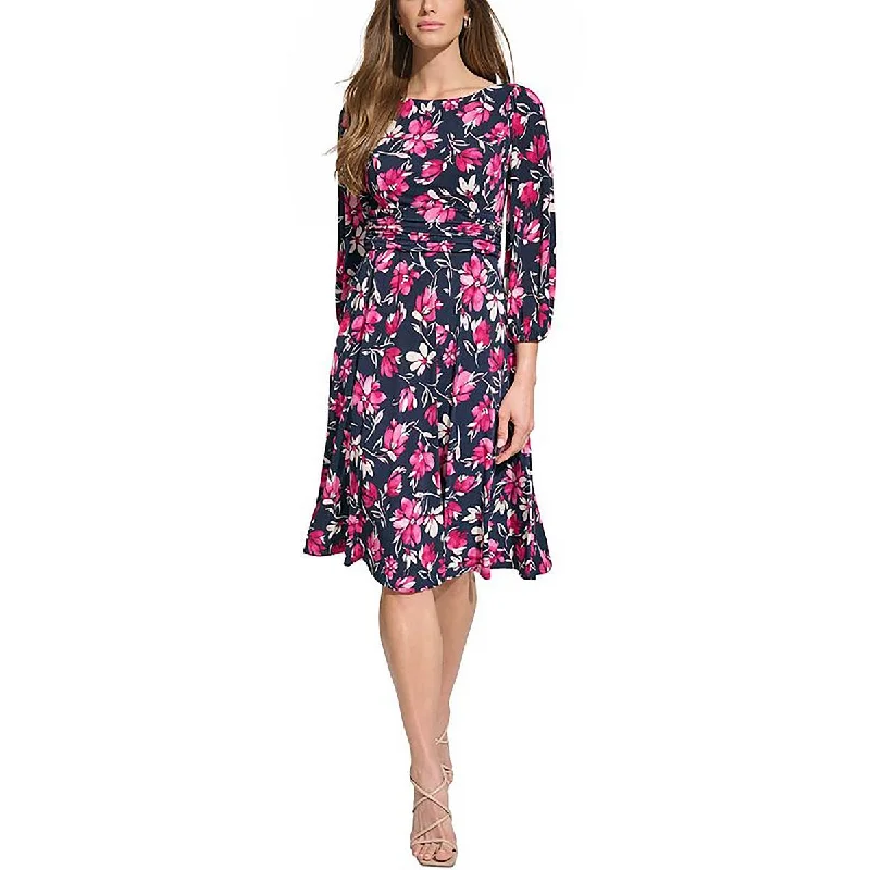 Womens Floral Print Midi Sheath Dress Floral A-line Skirt