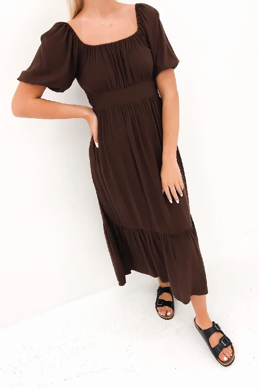 Yasmin Frill Hem Midi Dress Chocolate Flared Midi Skirt