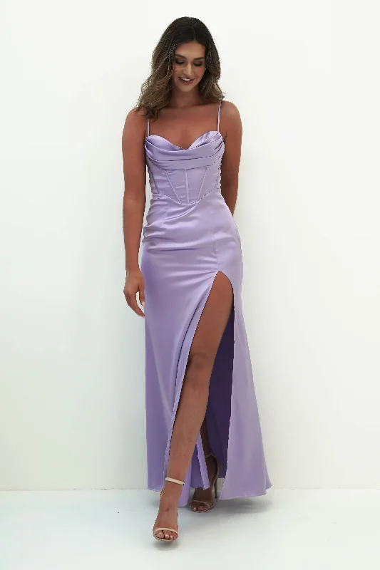 Ziah Soft Satin Gown | Lavender Preppy unclassified dresses