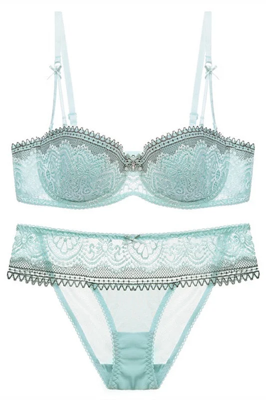 1/2 Cup Sexy Mint Green Lace Lingerie Set Black Lace Dress