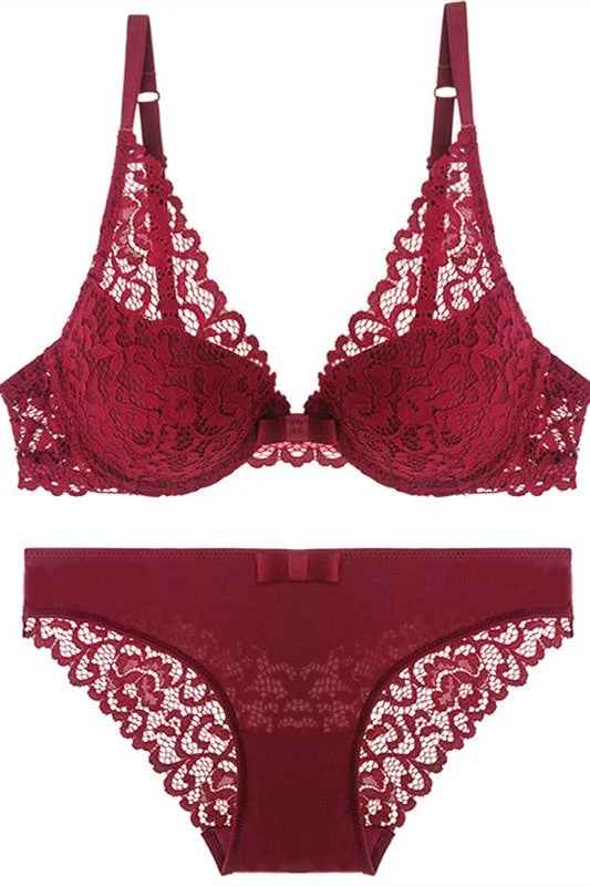 Burgundy Lace Lingerie Set Lace A-line Dress