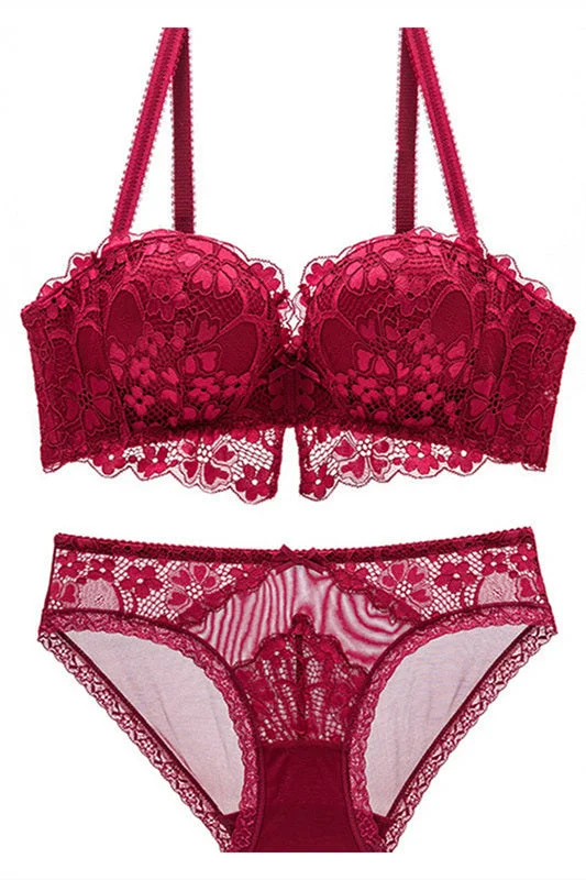 Dark Red Lace Lingerie Set Sexy Lace Gown