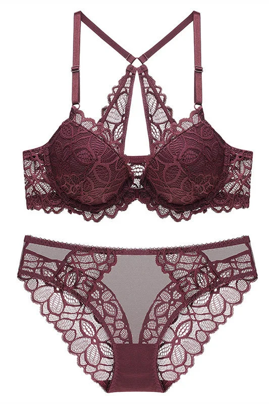 Free Shipping Burgundy Lace Lingerie Set Lace Dress Glamour