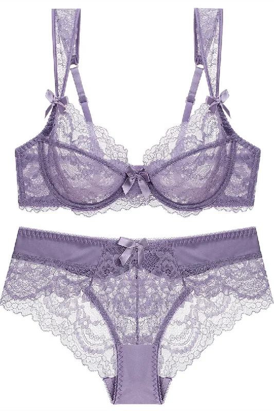 Illusion Lavender Lace Lingerie Set Casual Lace Dress