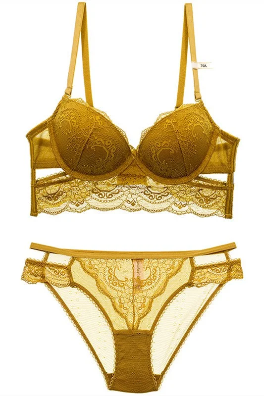 Mustard Yellow Lace Lingerie Set Lace Dress Fashion