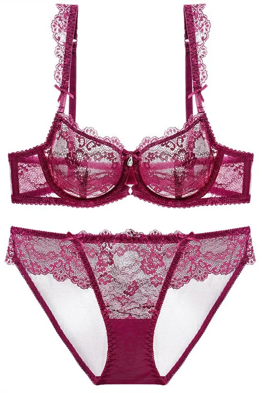 Sexy Illusion Burgundy Lace Lingerie Set Lace Shift Dress