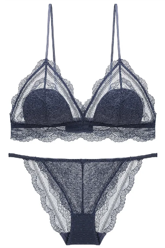 Sexy Triangle Dark Blue Lace Lingerie Set Lace Dress Sparkle