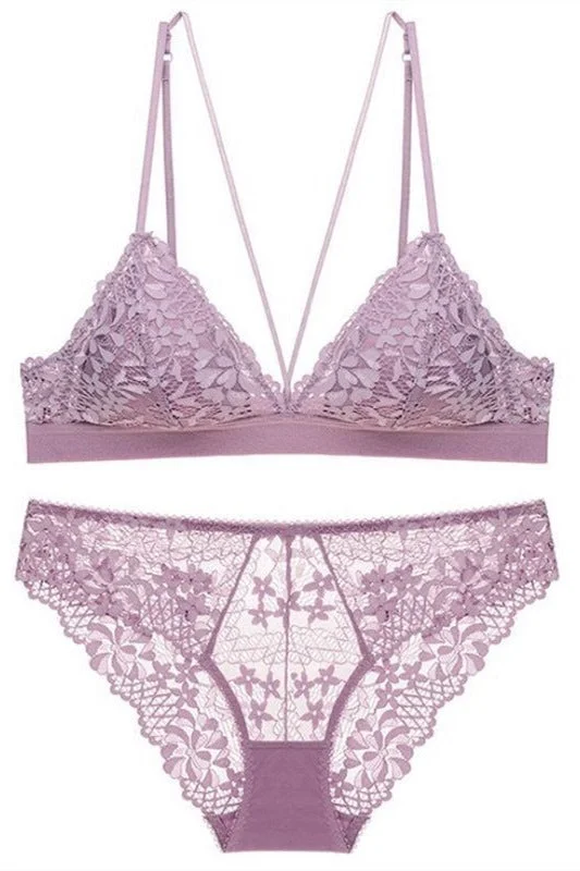 Sexy Triangle Lilac Lace Lingerie Set Classic Lace Dress