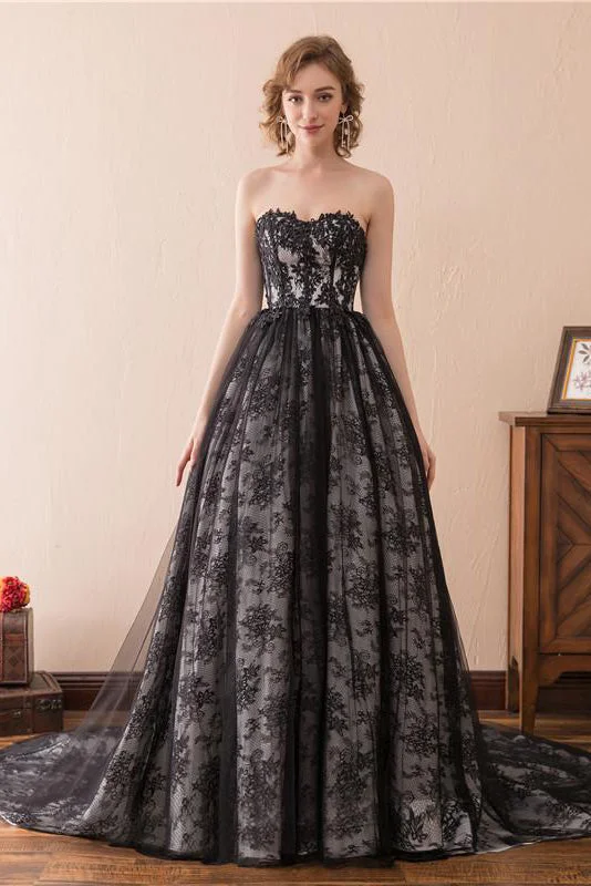 Sweetheart All Over Lace Long Prom Dress with Train Lace Dress for Women