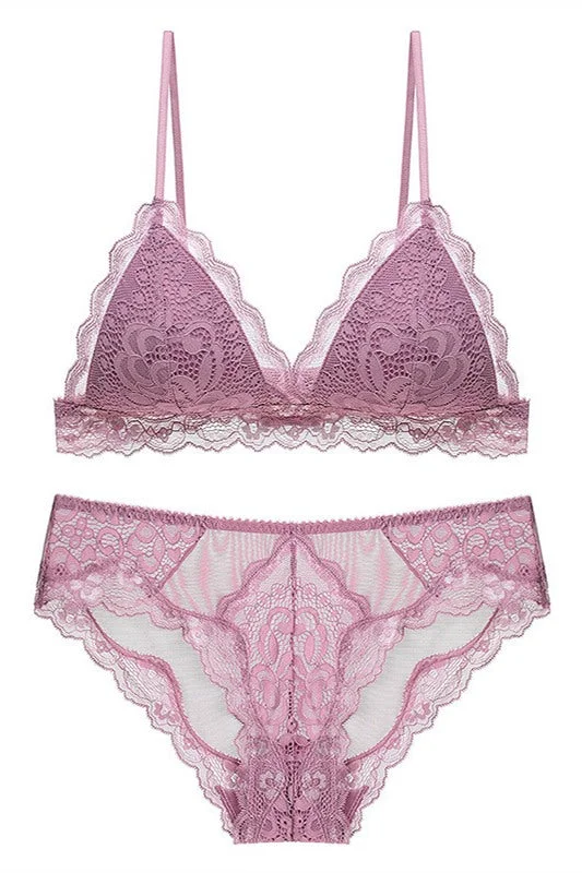 Triangle Lilac Lace Lingerie Set Simple Lace Dress